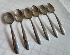 Vtg MAR-CREST Stainless Steel Teaspoons Lot of 6 Atomic Starburst MCM flatware