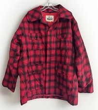 Vintage Woolrich Double Ware Red Buffalo Plaid Mackinaw Wool Coat 46 USA Made
