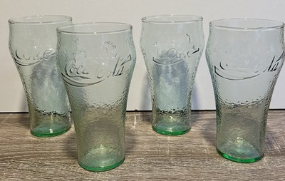 Libbey Coca-Cola Green Tumblers Set of 4~6'' Textured Coke Soda Glasses Disc'd EC