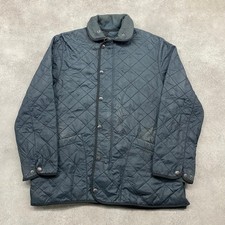 Barbour Quilted Jacket Mens Large Fleece Collar Made In England Coat, Black