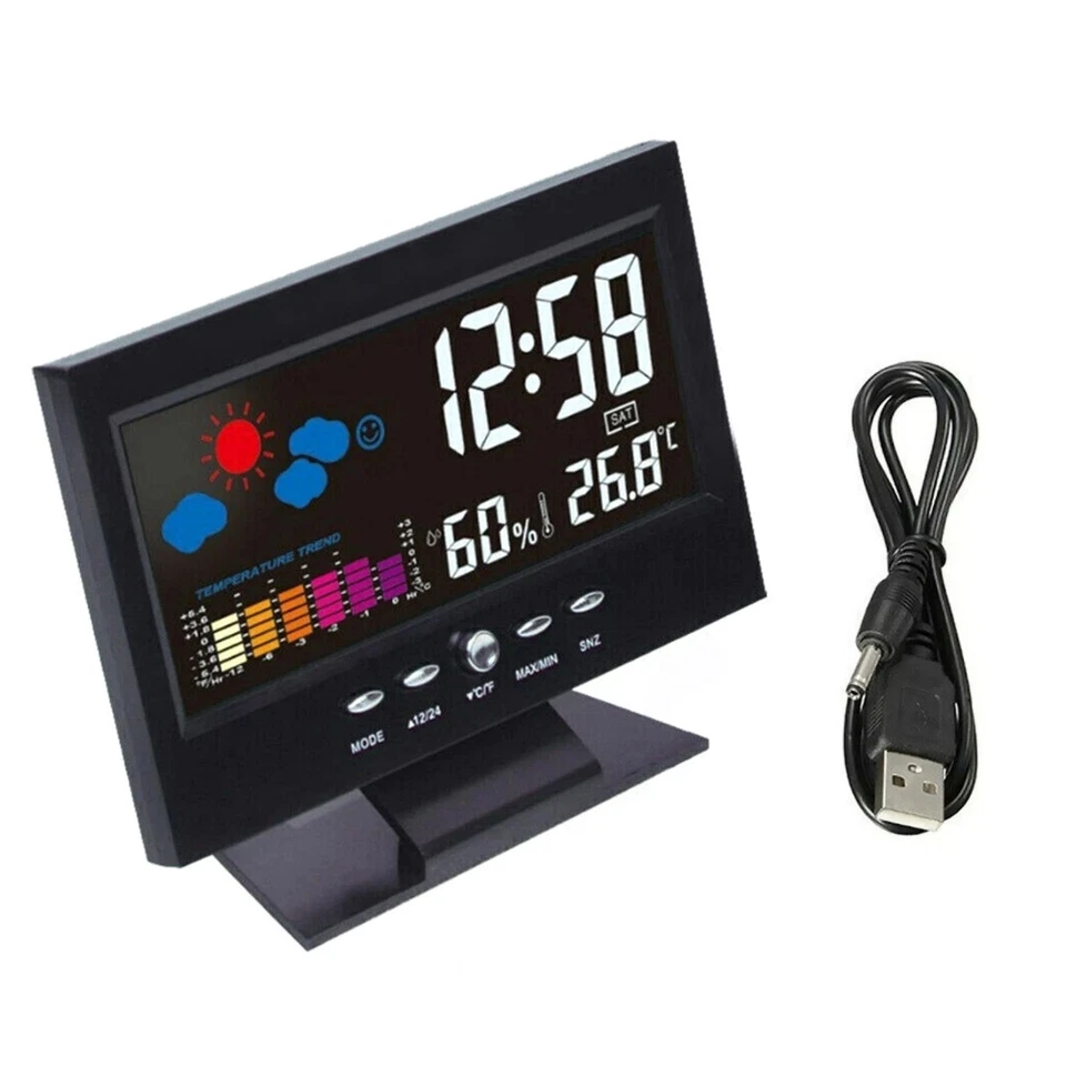 LED-Digitaluhr mit Thermometer-Hygrometer-Wetteranzeige & Sprachsteuerung - Bild 4 von 4
