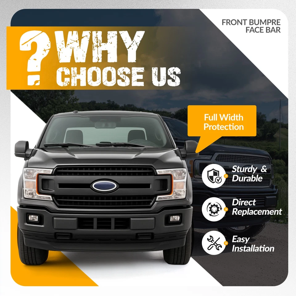 Black Steel Front Bumper Face Bar For Ford F-150 F150 2018-2020 W/ Fog Hole Foto 3 de 4