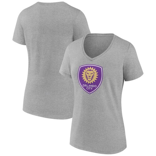 Damen-T-Shirt grau Orlando City SC offizielles Logo V-Ausschnitt