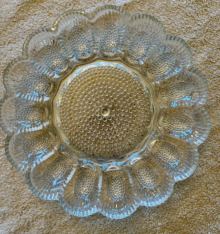 Indiana Clear Glass Hobnail Deviled Egg Plate 11" Round Scalloped VINTAGE! NR!
