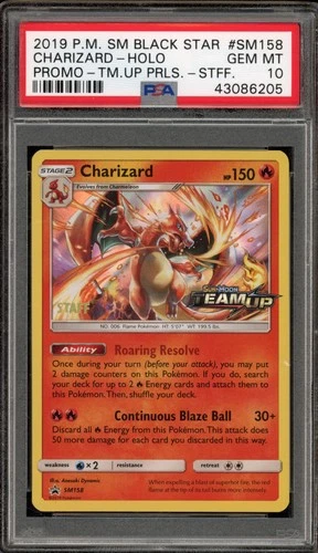 Pokemon Charizard Team Up STAFF Prerelease Holo Promo SM158 PSA 10 Gem Mint