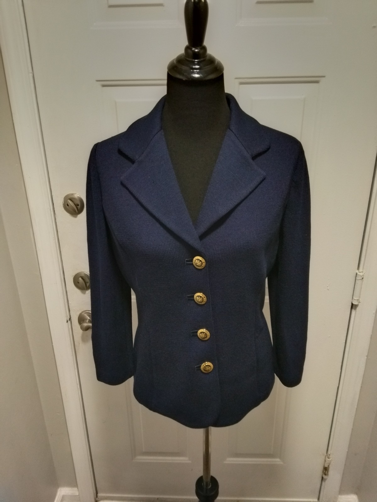 St John Basic Navy Knit Jacket Size 8 - image 1
