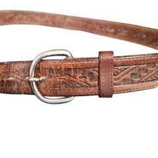 Vintage 40 Genuine Leather Belt Embossed Geometric Aztec Mexico Made 1980's