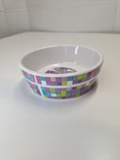 Ceramic Dog Food Bowl 5" Pixel Design Purple Green Blue Dishwasher Safe Petco