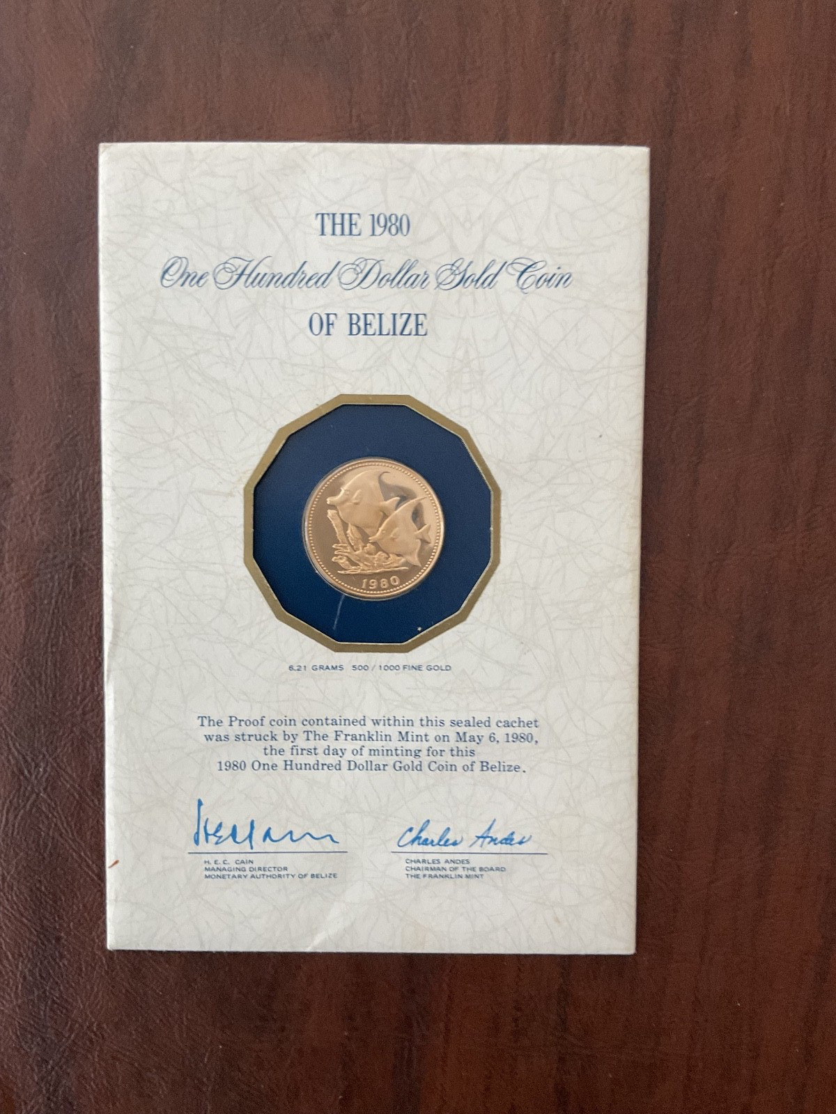 GOLD COIN - The 1980  One Hundred Dollar  GOLD Coin of Belize