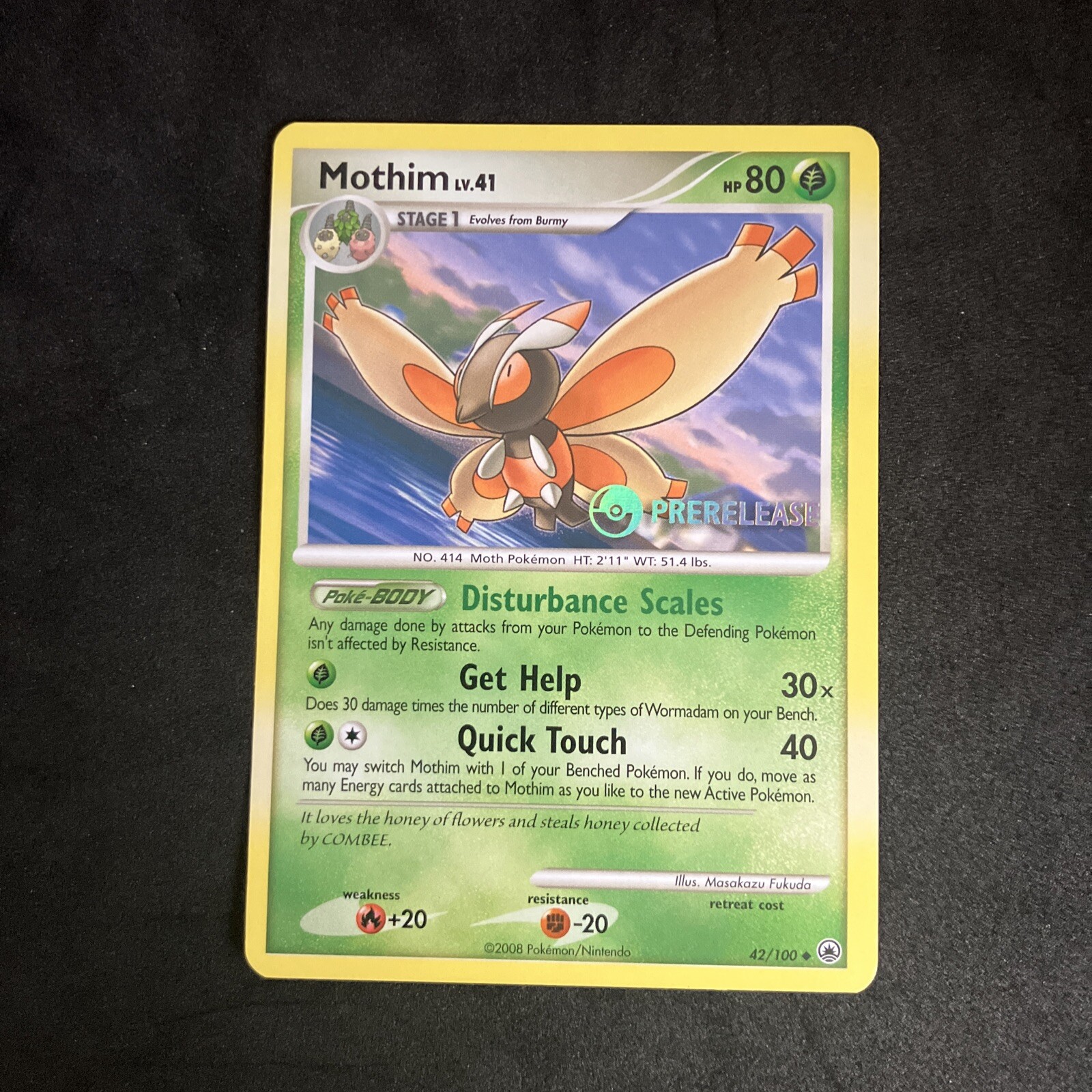 2008 Pokemon Mothim Lv. 41 42/100 Prerelease Majestic Dawn Uncommon Near Mint