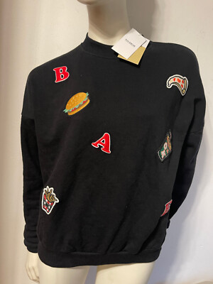Pull&Bear Ladies Unisex Burger Fries Fast Food Glitter Hoodie Jumper New S