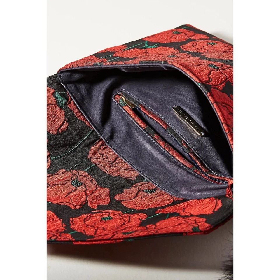 ¡¡NUEVO CON ETIQUETAS!! Anthropologie MONSERAT DE LUCCA Floral Amapola Sobre Bolso sin asas Piel Pom Pom Foto 3 de 4