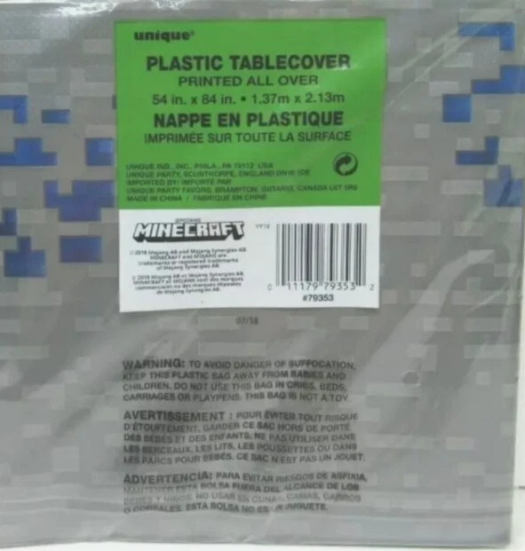 4x Funda de mesa de plástico Minecraft ~ Decoración de suministros para fiestas de cumpleaños 84" x 54" 1ct Foto 4 de 4