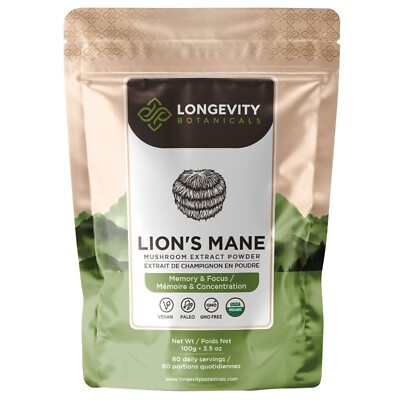 Organic Lion's Mane Mushroom Extract (100g Powder) Longevity Botanicals