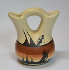 Signed Southwestern Native American Navajo Pottery Indian Clay Wedding Jug 6"h