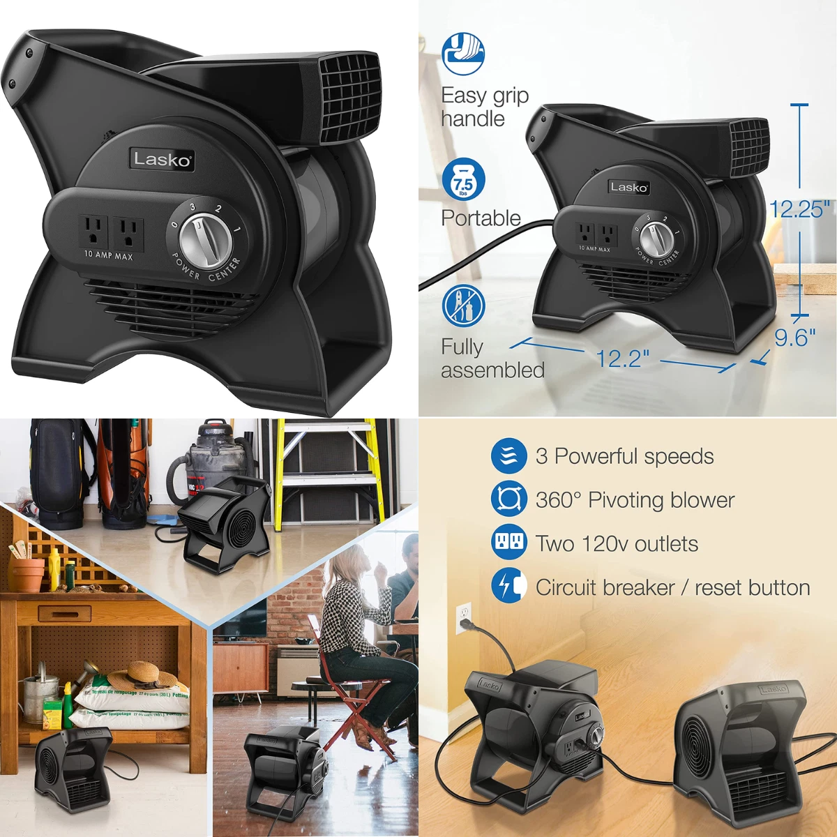 High Velocity Pro Pivoting Utility Fan for Cooling Ventilating and Drying,  Black | eBay