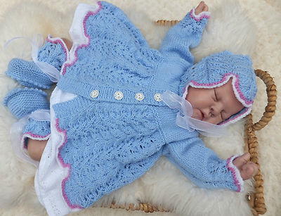 STRICKANLEITUNG ZUM BASTELN *LIEBLINGSKNOSPEN* SPITZENMATINEE SET FÜR BABY ODER REBORN PUPPE