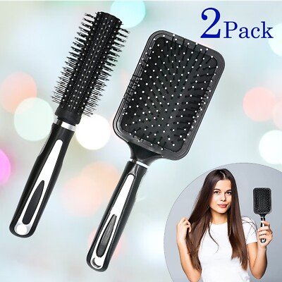 2er Pack Haarbürste Paddel & Profi Rund Radial, Föhn Locken Rollen