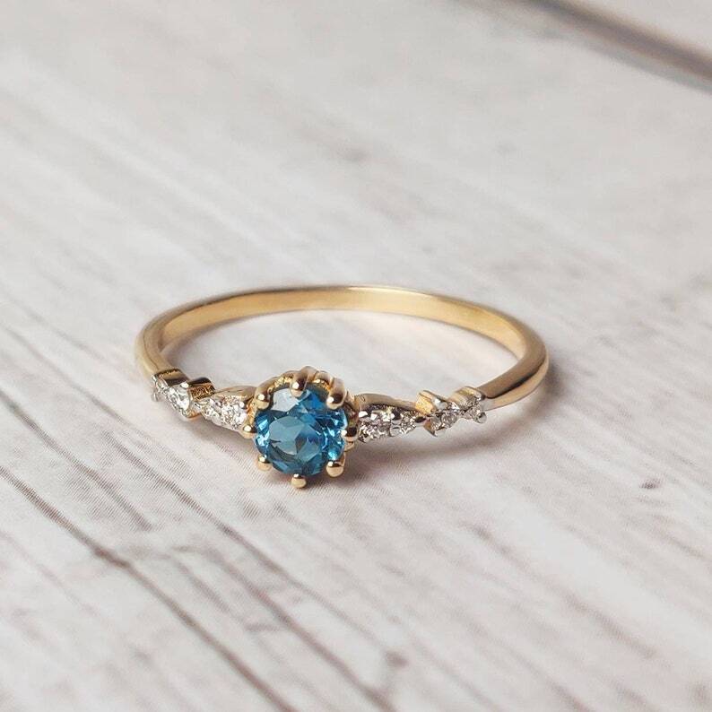 London Blue Topaz Gemstone Gold Plated Silver Engagement Ring valentine day gift