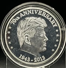 JFK 1943-2013 70th Anniversary 1943 PT-109 Rescue Silver-plated Comm. Coin