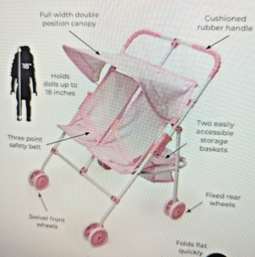 Badger Double Umbrella Doll Stroller Girls Play Mommy Pink Gingham American - Picture 2 of 8