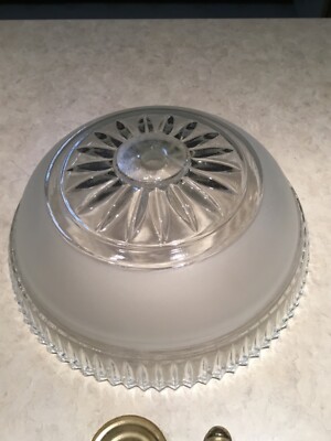 Ribbed Light Shade Center Hole Frosted Clear Glass Dome Ceiling Pendant Classic