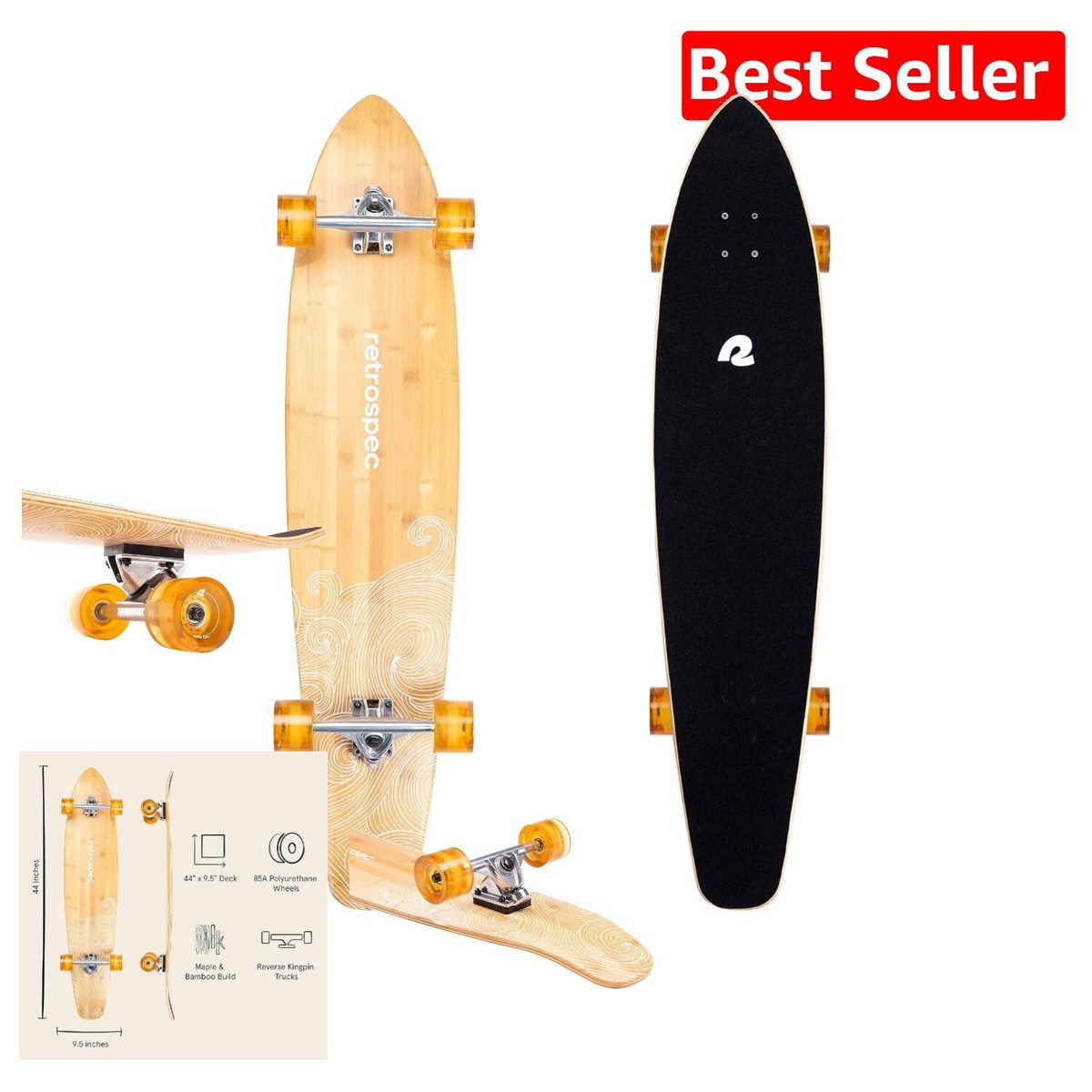 Zed Cruiser Longboard - 44-Inch Bamboo & Maple Skateboard
