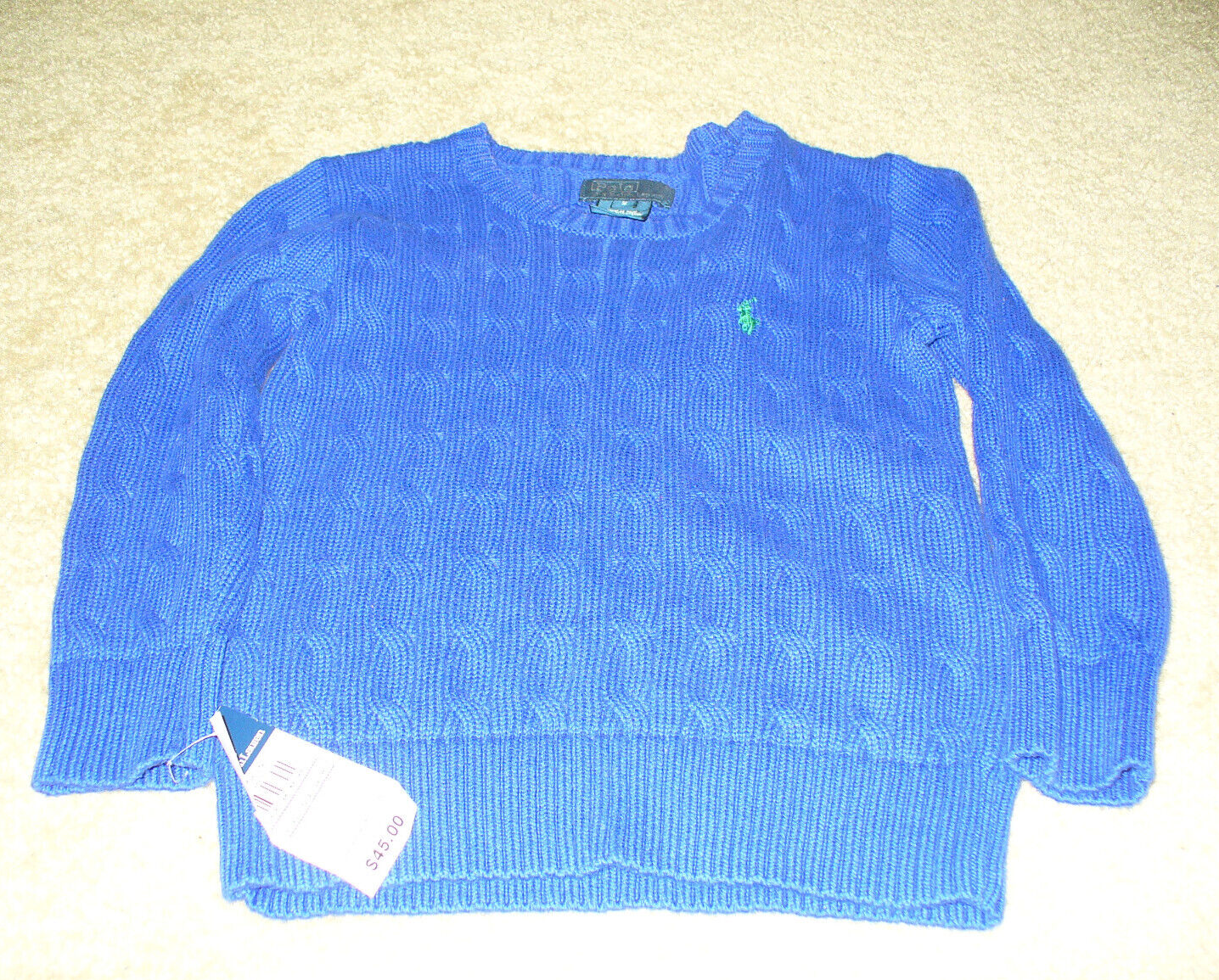 New Polo Ralph Lauren Boys Size 5 Royal Blue Cable-Knit Sweater
