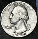 1949-D WASHINGTON SILVER QUARTER - EAGLE BACK - DETAILED OLD COIN