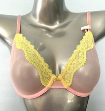 Victoria's Secret Bra Nwt Pink Sheer Mesh  Yellow Lace Unlined Underwire Demi