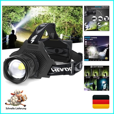 LED Headlamp USB Rechargeable Headlamp Super Bright 90,000 High Lumen with 5 ...