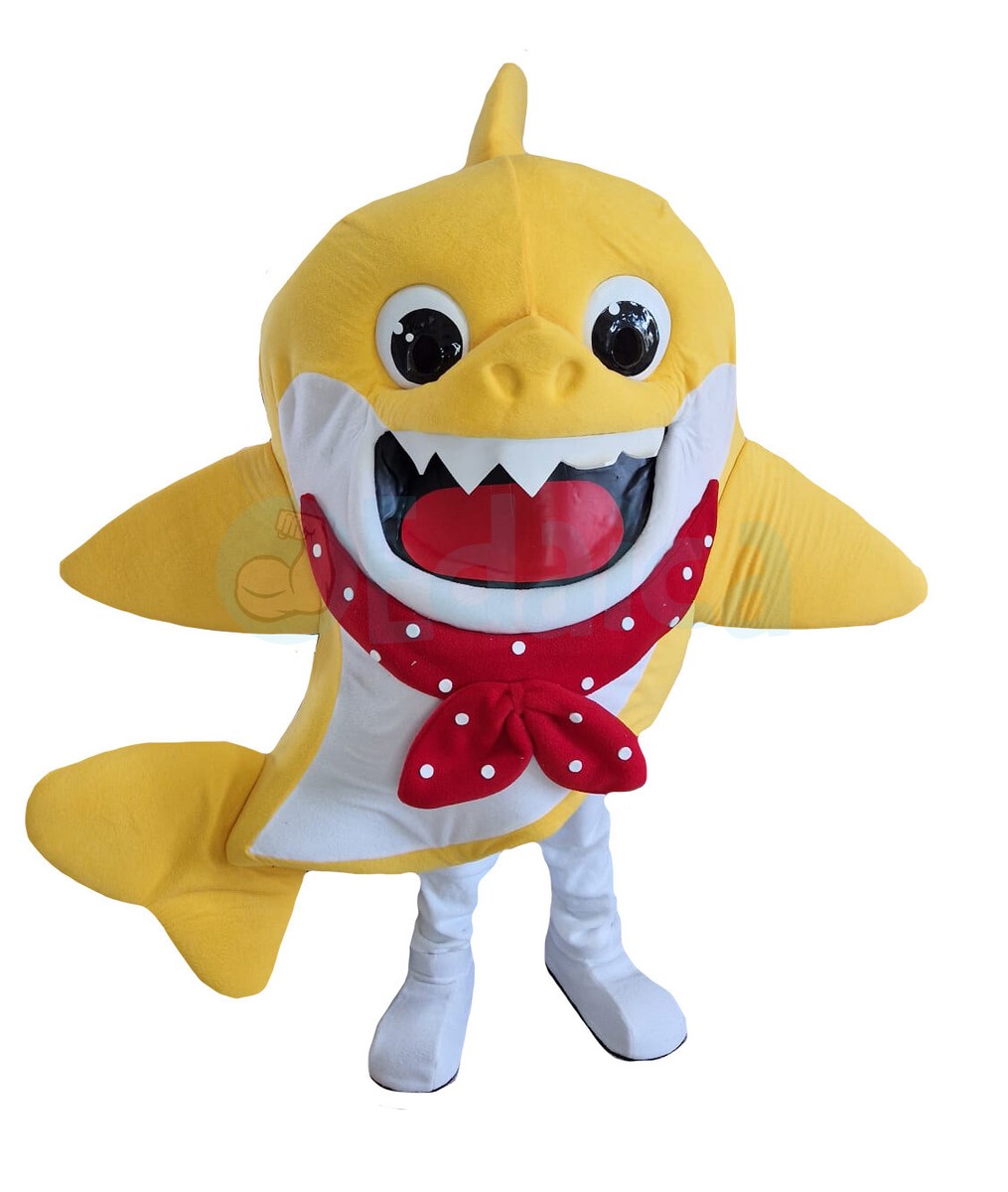 Mascotte Baby Shark Deluxe squalo blu giallo rosa costume
