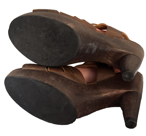 Coclico Taupe Brown Strappy Wood Platform Heeled Sandal - Size 40 - 9-9.5 US - Picture 6 of 8