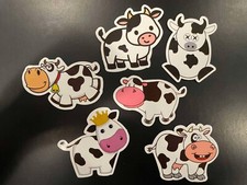 6 Cute Cow Vinyl Stickers 2" New