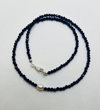 Black Spinel, Cultural Fresh Water Pearl and 925 Sterling Silver Necklace
