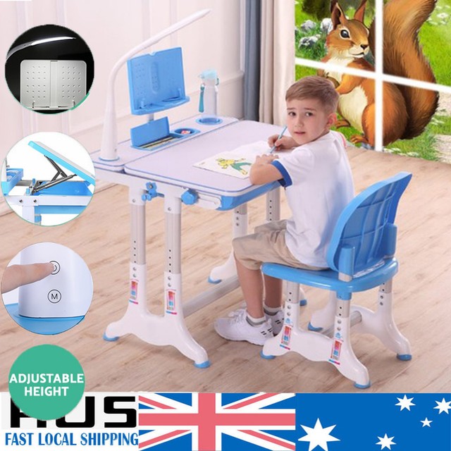 Kids Children Table Writing Desk Chair Lamp Set Drawing Storage