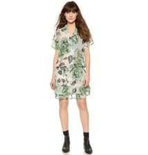 Ganni Gardenia Georgette Shirt Dress Womens Size XS Green Floral Viscose