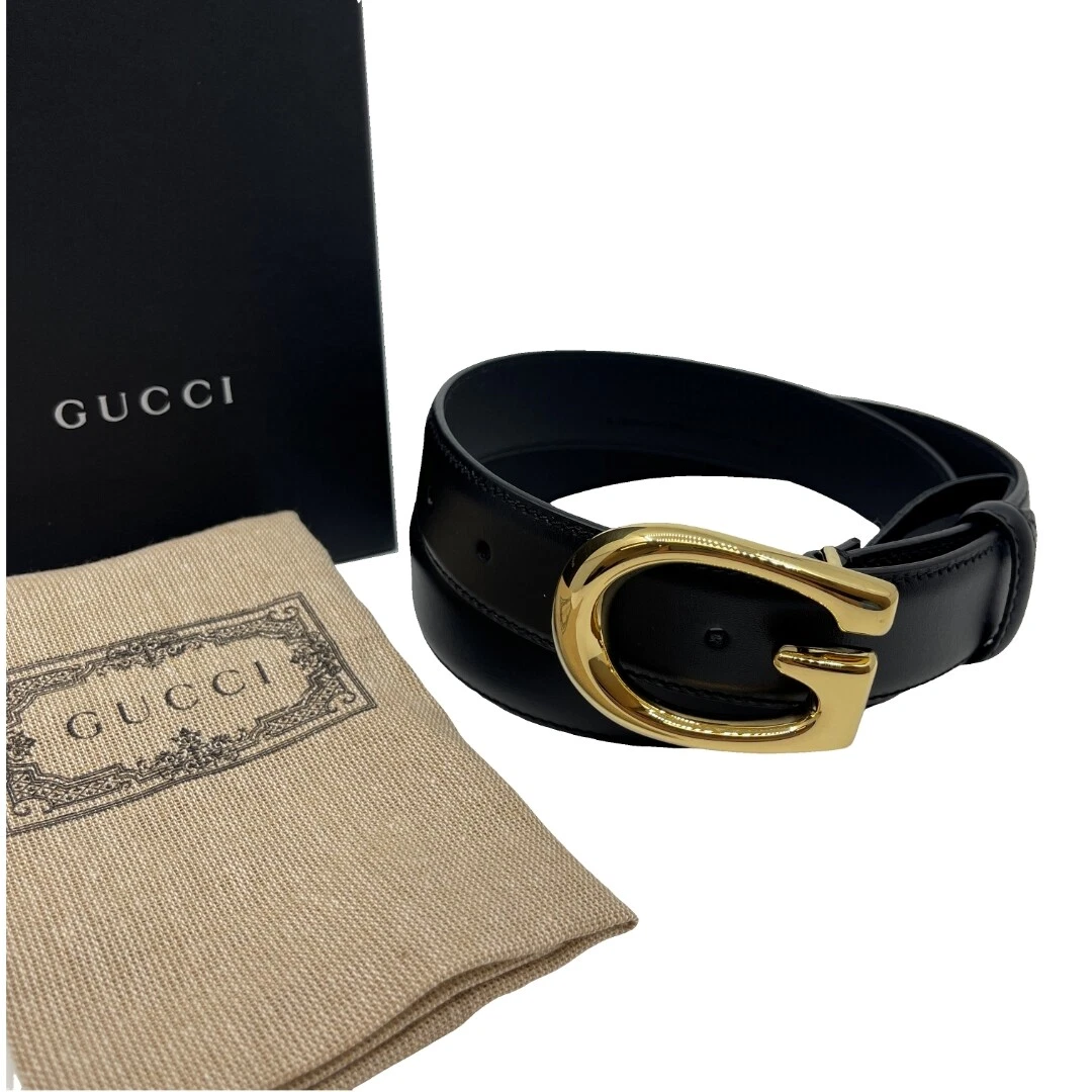 Authentique ceinture GUCCI G boucle 85/34 655566 cuir noir #36636178