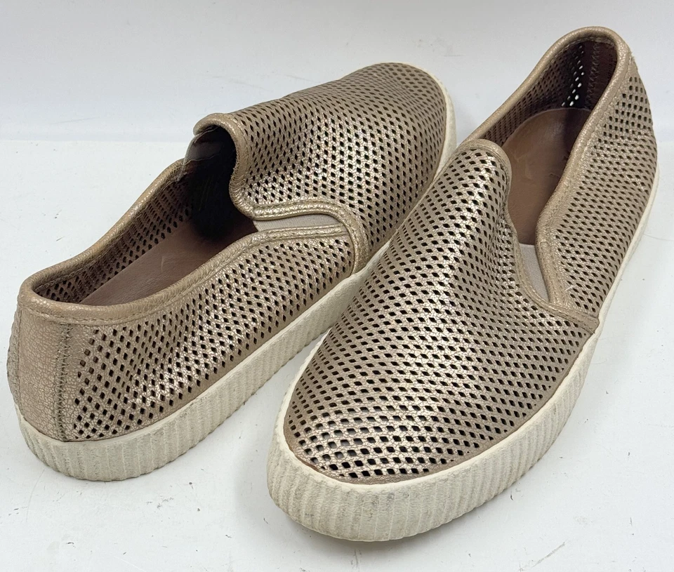 Zapatos Frye Camille para mujer talla 11 mocasines planos perforados de cuero dorado sin cordones Foto 3 de 4