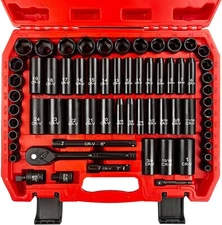 64pcs 3/8" Socket Set,Drive Impact Socket Set, SAE/Metric, Deep & Shallow, Cr-V