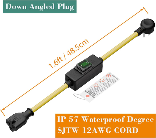 Cavo Interruttore di Prolunga Impermeabile Resistente SJTW 12AWG da Esterno, in Linea On/Of... - Foto 3 di 12