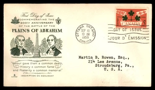 Mayfairstamps Canada FDC 1959 Plains of Abraham 200 Years First Day Cover aaw_92