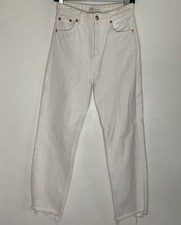 Zara White High Waist Wide Straight Button Fly Raw Hem Jeans Size 4