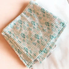 Aden + Anais Teal Blue Leaves & White Muslin Blanket Infant Baby White Label