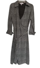 Nine And Co By Nine West Classic Faux Wrap Dress Size Small Black Print 
