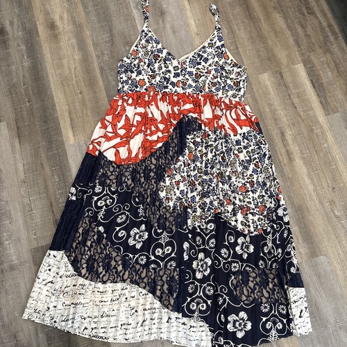 Anthropologie Maeve Isa Dress Women 16 Pleated Floral Midi Tank Mixed Print Lace - Picture 13 of 18