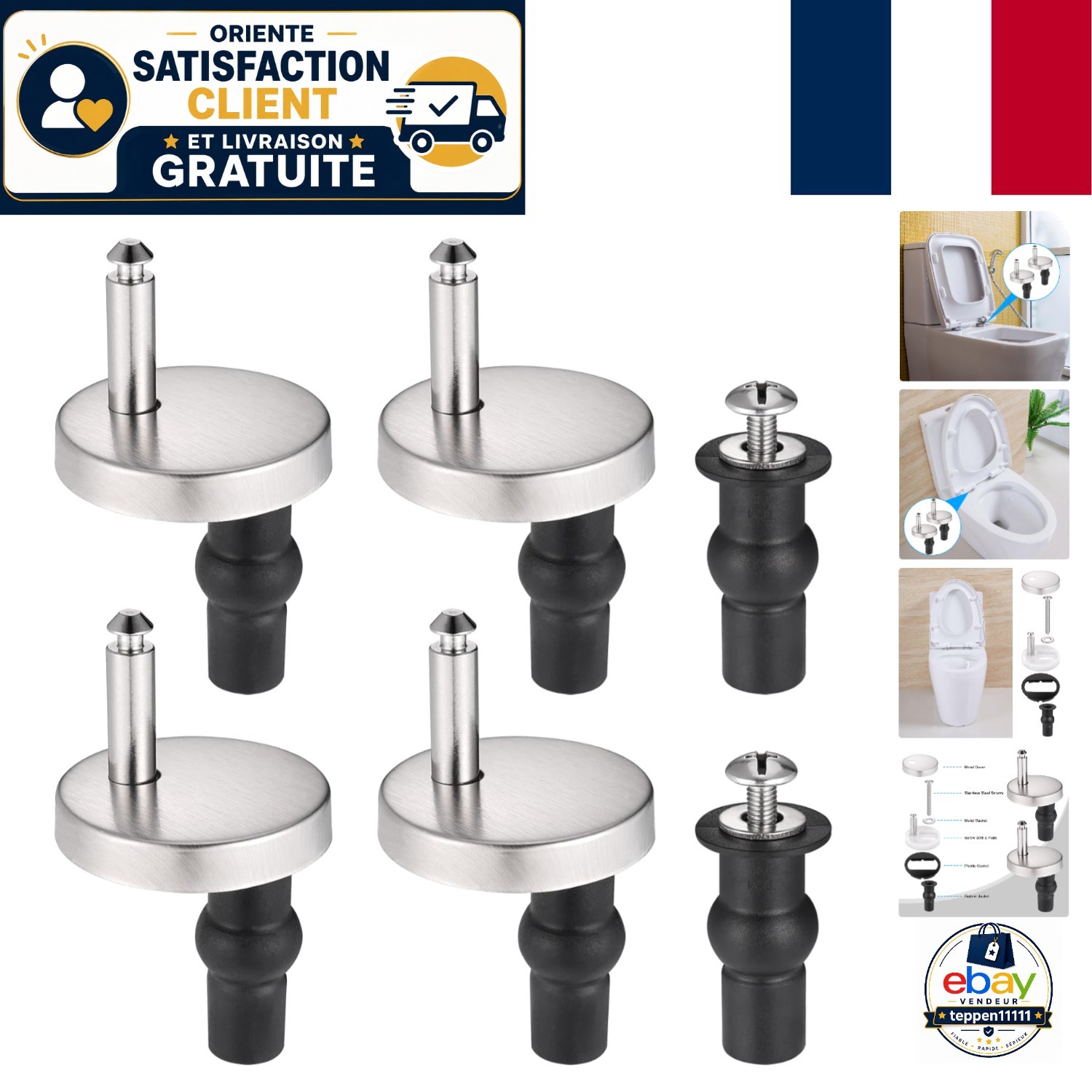 Charnieres abattant WC inox pour faciliter le nettoyage de la salle de bain