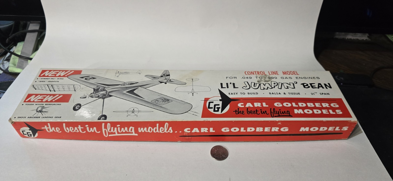 Carl Goldberg Li'l Jumpin' Bean Control Line Model Airplane Kit with engine, 60s