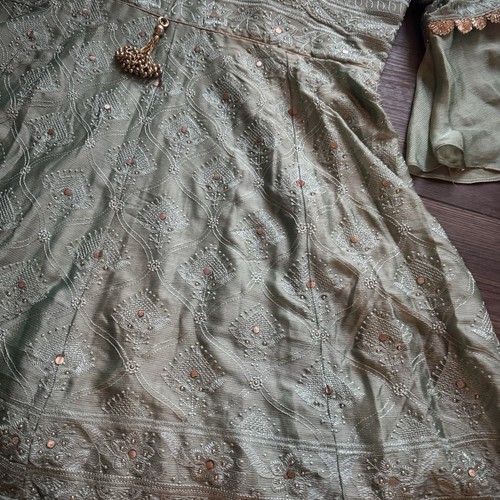 Bollywood Style India Embroidered Dress Two Piece With Dupatta Sage Green Formal - Picture 16 of 16