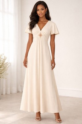 Vintage Allegro Ivory Empire Waist Embroidered Gold Trim Sleeve Maxi Dress,  11 | eBay